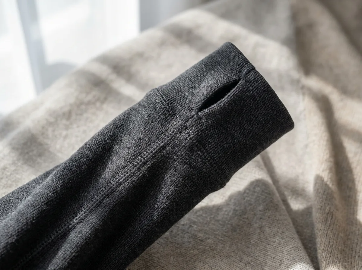 Flatlock seams and rib cuffs